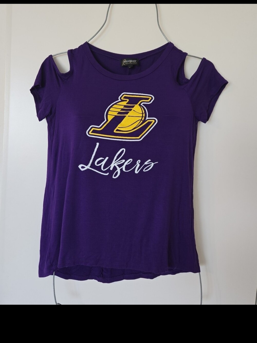 Purple Lakers Cold-Shoulder Tee with Yellow Logo